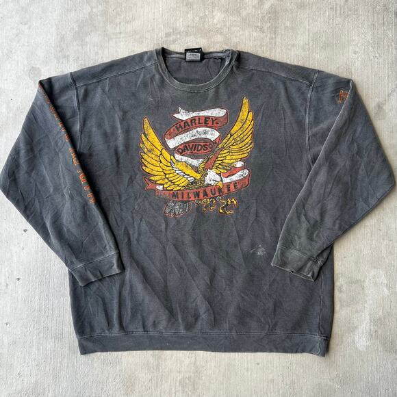 Y2K Harley Davidson museum gray crewneck sweatshirt - Picture 1 of 12